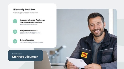 Titelbild zum News-Artikel: Plattform electrofy: Neuer Ausschreibungsassistent macht manuelle Angebotskalkulation überflüssig